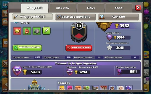 Compte clash of clans a vendre