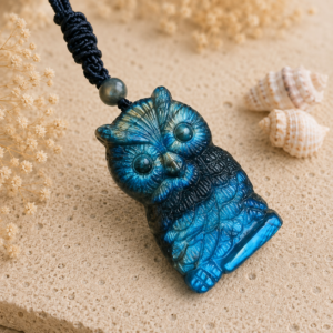 Pendentif hibou en labradorite naturelle