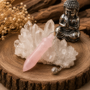 Pendule Thot en quartz rose naturel