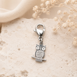 Charm hibou en acier inoxydable argenté